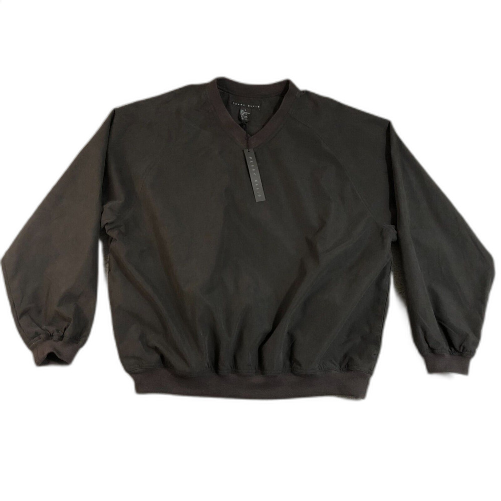 Perry Ellie Jacket Mens Large Black Pullover V‎ Neck Logo Spell Out Golf Outdoor